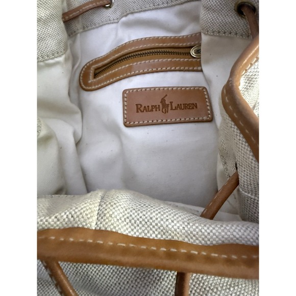 Vintage Polo Ralph Lauren Leather Canvas Bucket Shoulder Bag Travel Backpack - Picture 5 of 12